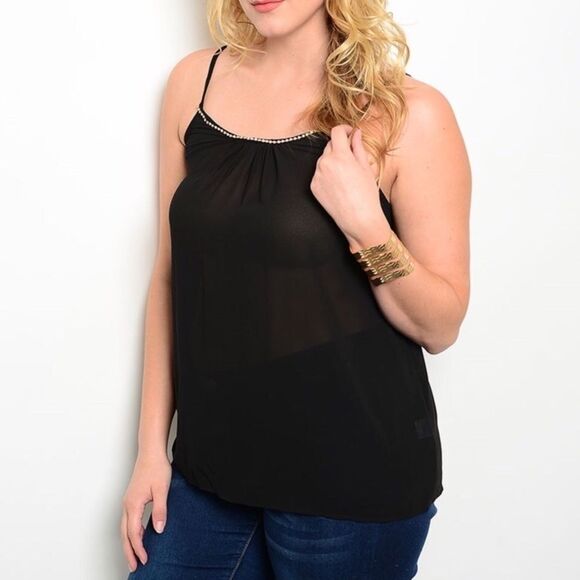 Black Sparkle Scoop Neck Cami Tank Top NWT - Picture 3 of 4